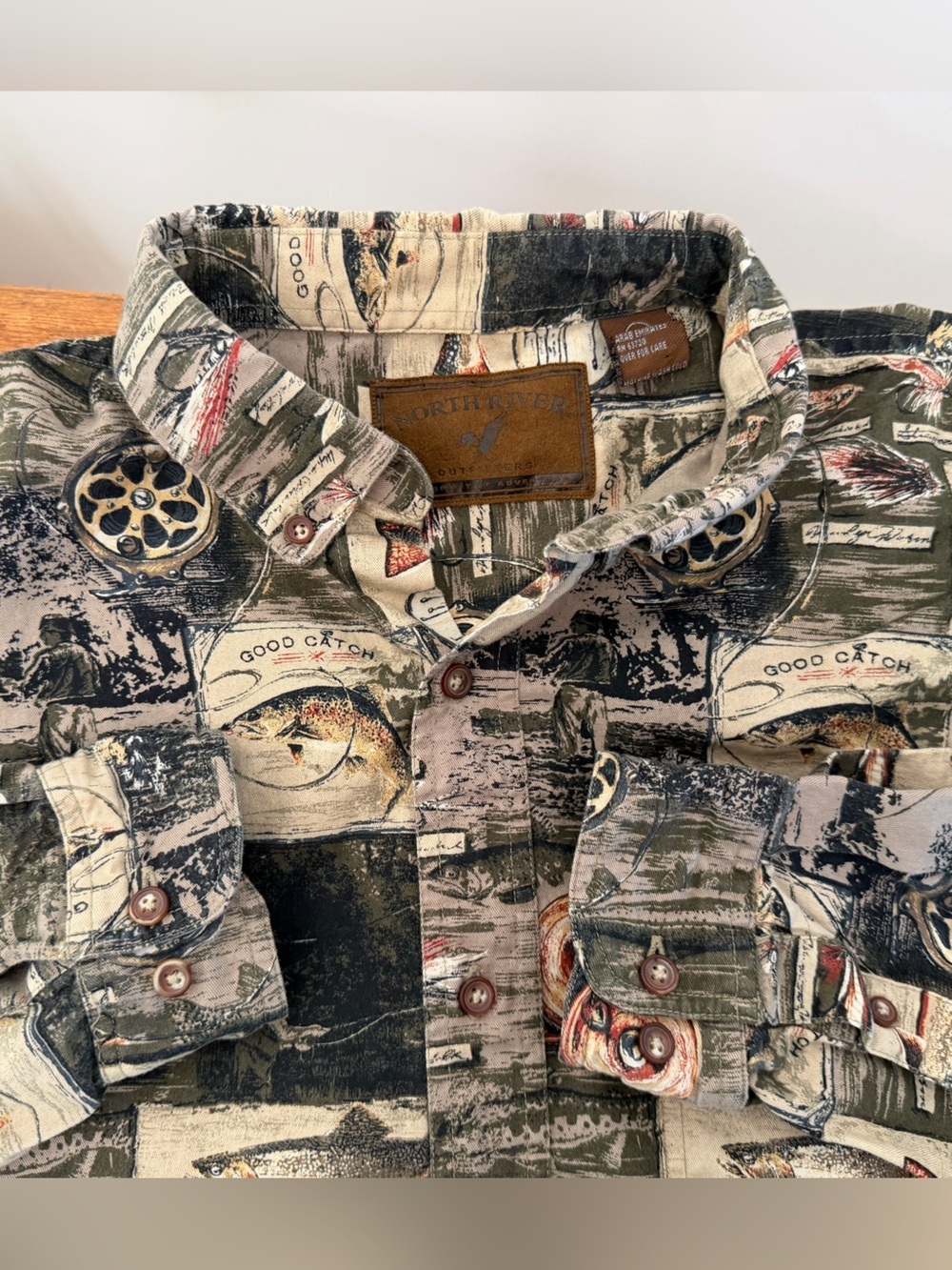 North River Outfitters Shirt Fly Fishing Grail Long Sleeve Button Up Men’s XL